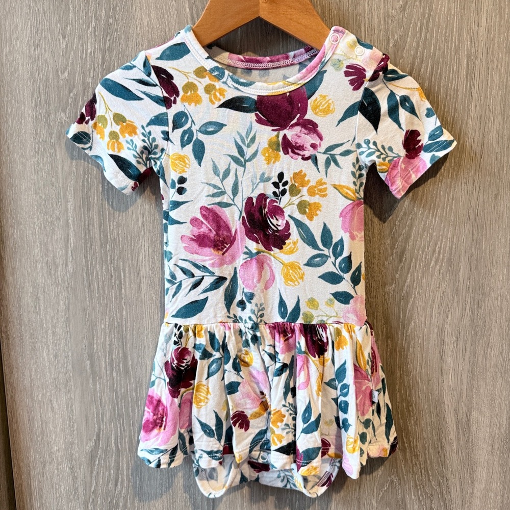 Posh Peanut Jozie Twirl Skirt Bodysuit Girls 18-24M White Floral Bamboo Cottage